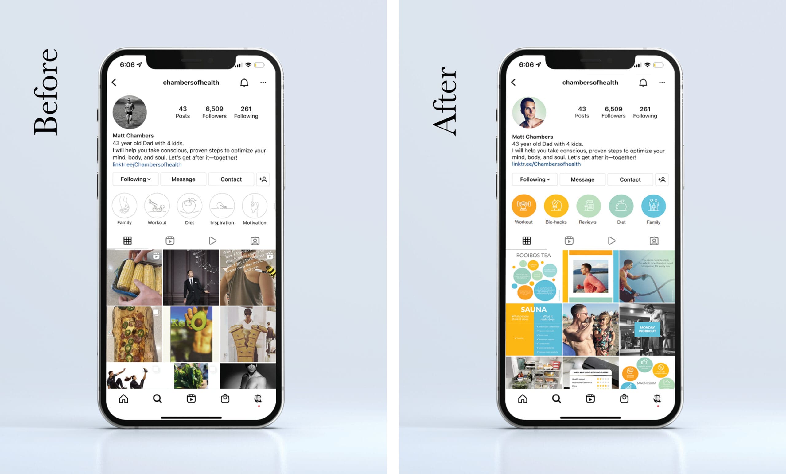Before and after Instagram