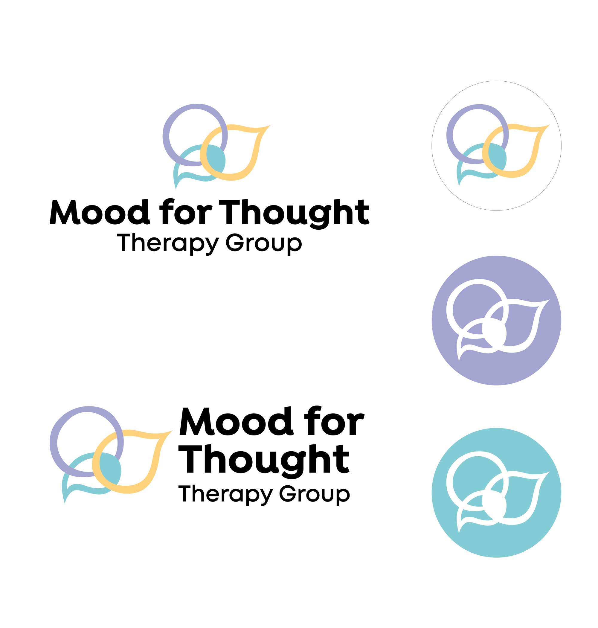 Multiple variations of Mood for Thought Therapy Group logo for different applications